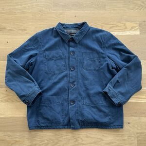 J. Peterman Men's XL Blue Button Flannel Lined‎ Collared Coat Jacket